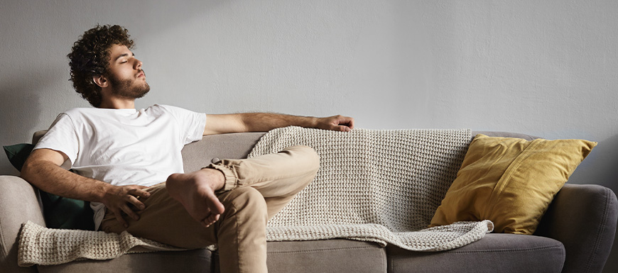 Young man enjoying purified home